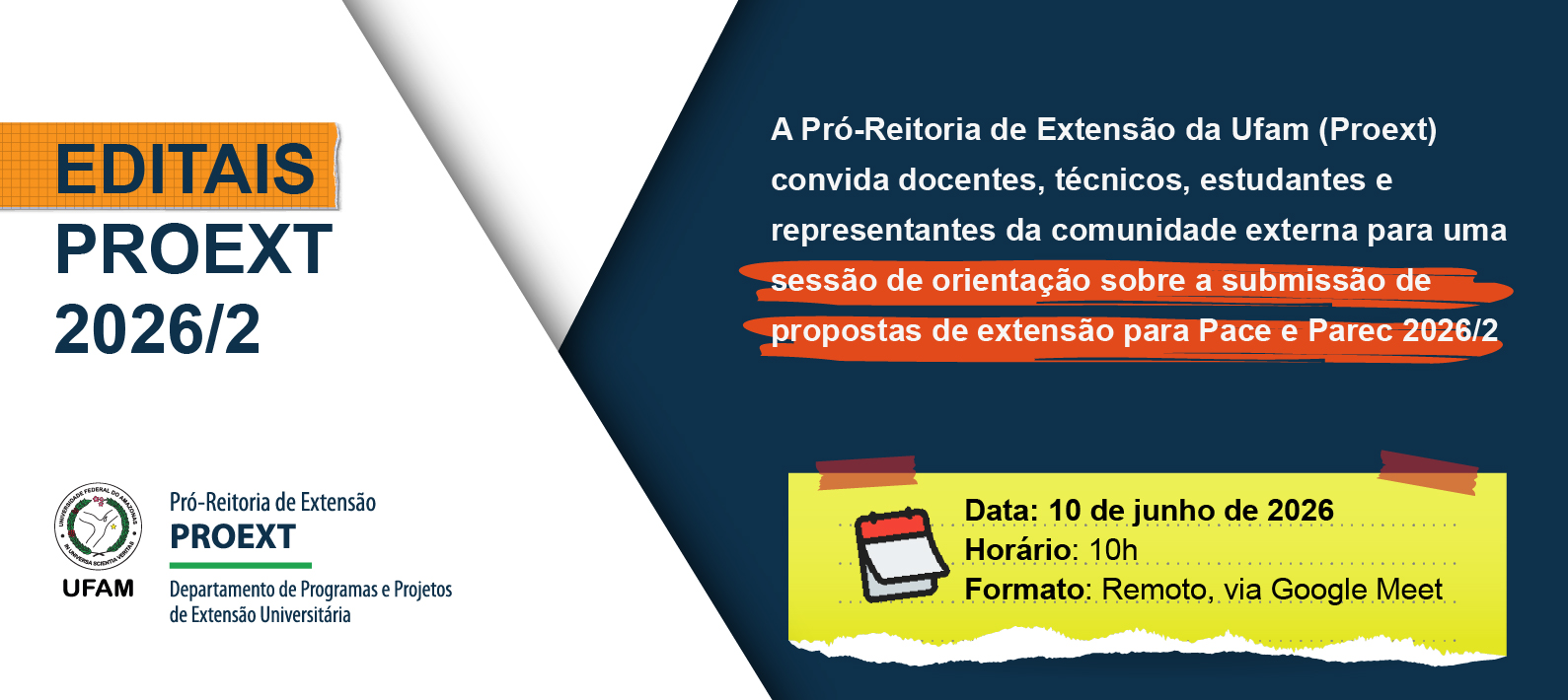 Proext realiza orientação para submissão de propostas dos programas Pace e Parec 2026/2